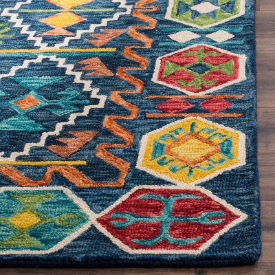 Handmade Tufted Wool Area Rug in Blue Geometric - 3' x 5'