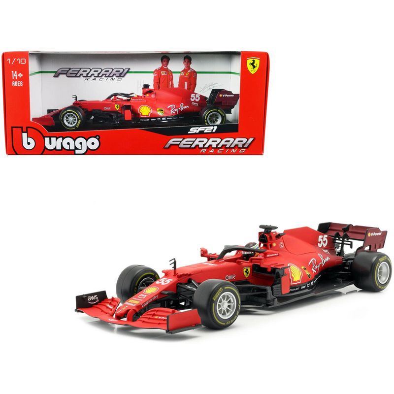 Ferrari SF21 #55 Carlos Sainz Formula One F1 Car "Ferrari Racing" Series 1/18 Diecast Model Car by Bburago, 1 of 6
