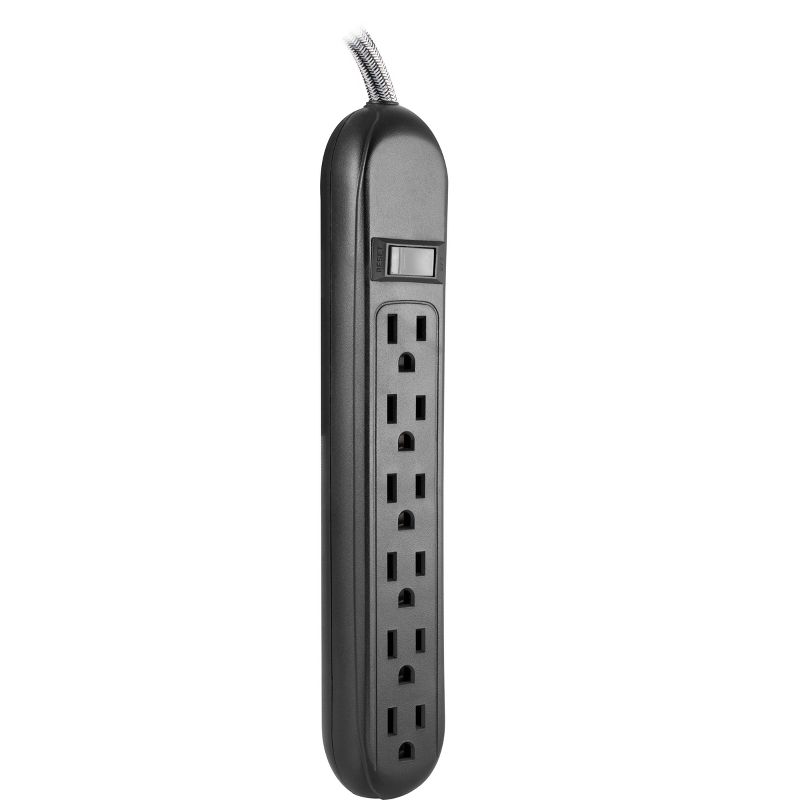 Cordinate 6 Outlet Grounded Power Strip with 3&#39; Braided Cord Black/Gray, 5 of 9
