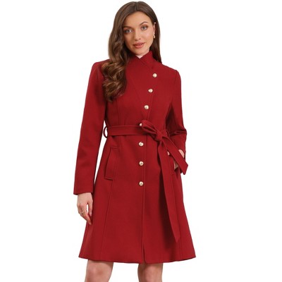 INSPIRE CHIC Women's Winter Stand Collar Button Down Mid Long Outerwear Pea Coat with Belt