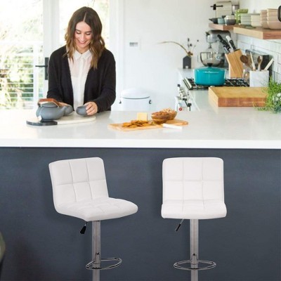 White Adjustable Swivel Bar Stools with Chrome Base, Set of 2