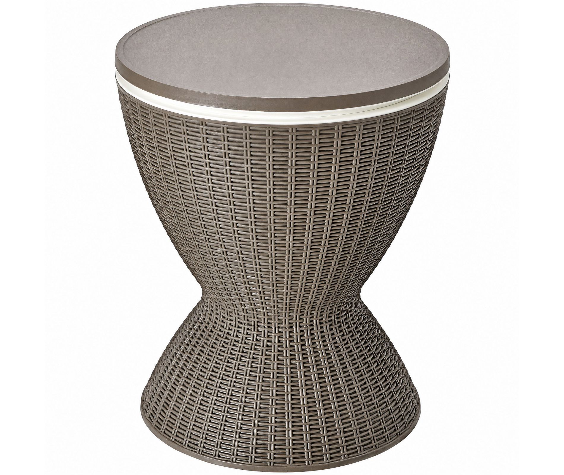 Round Rattan-Style Outdoor Patio Coffee Table with 8-Gallon Ice Bucket and Adjustable Height, Brown