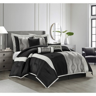 Queen Black and Silver Microfiber 7-Piece Comforter Set