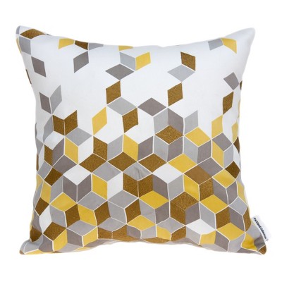 HomeRoots 20" Gray and Gold Geometric Throw Pillow With Embroidery