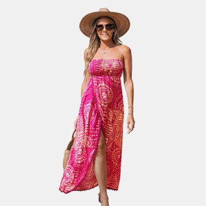 Women's Chic Strapless Maxi Dress with Lace Trim - Cupshe - 1 of 4
