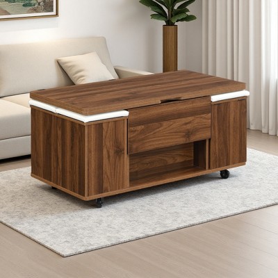 Lift-Top Coffee Table with Storage & 4 Stools