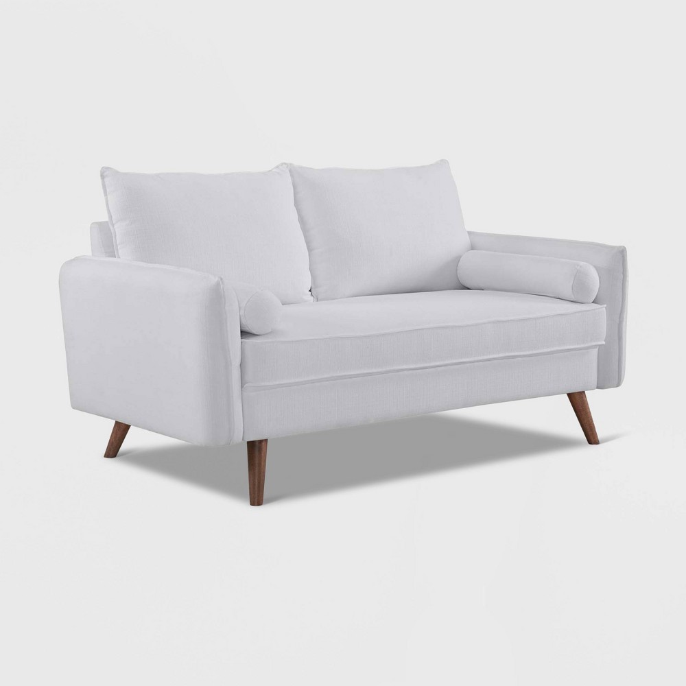 Photos - Sofa Modway Revive Upholstered Fabric Loveseat White : Tailored Profile, Wood Legs, 2 Bolster Pillows 