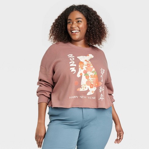 Women's Plus Size Lunar New Year Rabbit Graphic Sweatshirt - Brown 1x :  Target