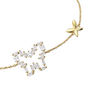 Guili Dazzling 14K Yellow Gold Plated Adjustable Butterfly Charm Bracelet for Teens with Baguette Cubic Zirconia Halo – Perfect for Any Occasion - 1 of 2