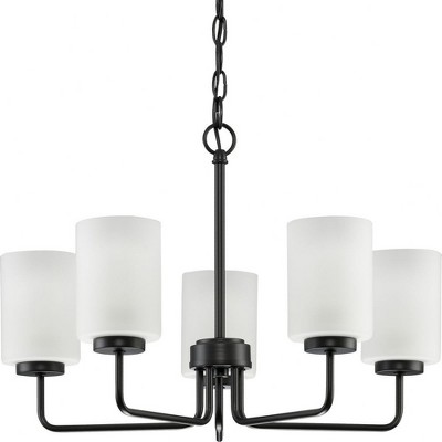 Progress Lighting, Merry Collection, 5-Light Chandelier, Brushed Nickel, Etched Glass Shade