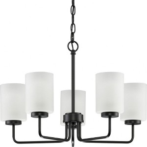Progress Lighting, Merry Collection, 5-Light Chandelier, Brushed Nickel, Etched Glass Shade - 1 of 4