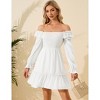 Women's Smocked Square Neck Short Dress Ruffle Long Puff Sleeve Casual Mini Dress Wedding Guest Dresses for Women - 4 of 4