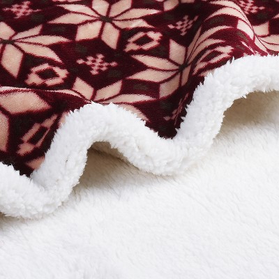 Catalonia Stella Red and White Sherpa Fleece Throw Blanket, 50x60 inches