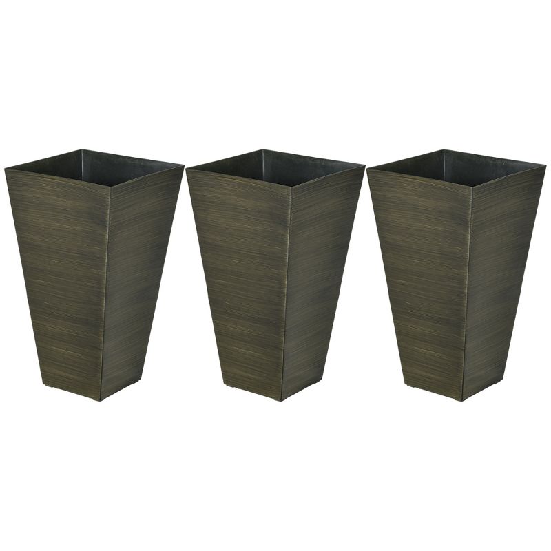 Outsunny 28" Tall Outdoor Planters, Set of 3 Large Taper Planters with Drainage Holes and Plug, Faux Wood Plastic Flower Pots, Dark Brown, 4 of 7