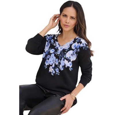 Roaman's Women's Plus Size Printed Crewneck Sweater