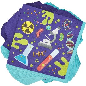 Blue Panda 100 Pack Science Lab Party Paper Disposable Napkin Napkins 6.5" for Birthday Party Decorations - 1 of 4