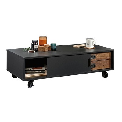 Rectangular Black and Vintage Oak Wood Coffee Table with Storage