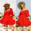 EXLURA Women's Lantern Sleeve Tie Back Summer Dress Ruffled Off Shoulder A-Line Vintage Mini Dress - 2 of 4