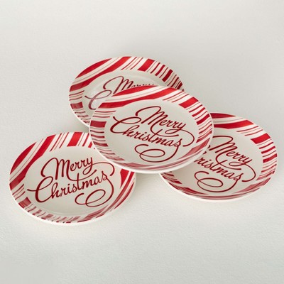9" Sullivans Christmas Merry Christmas Snack Plates Set of 4  Red-White