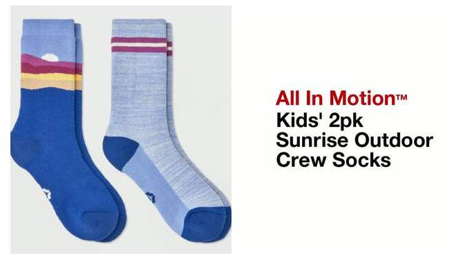 Kids' 2pk Sunrise Outdoor Crew Socks - All In Motion™, 2 of 5, play video