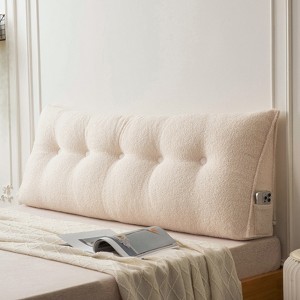 Soft Wedge Teddy Velvet Headboard Pillow w/ Side Pocket - PP Cotton Filled, Triangular Backrest Cushion for Dorm Bed - 1 of 4