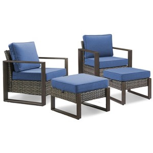 Buenhomino 4 Pieces Patio Furniture Sets, Wicker Patio Chair with Ottomans, Outdoor Furniture Set for Outside Porch Garden Backyard - 1 of 4