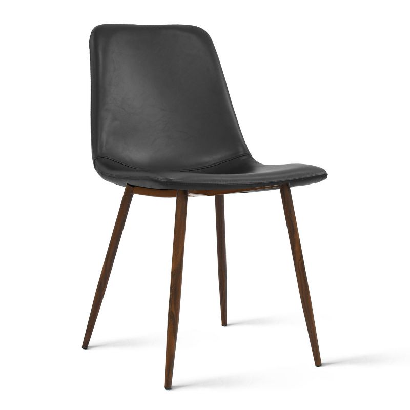 Set Of 6 Bingo Black Faux Leather Dining Chair Walnut Leg-Maison Boucle‎, 5 of 9