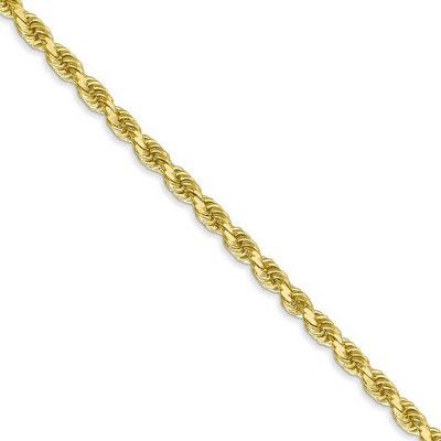Black Bow Jewelry 3mm 10k Yellow Gold Diamond Cut Solid Rope Chain Necklace