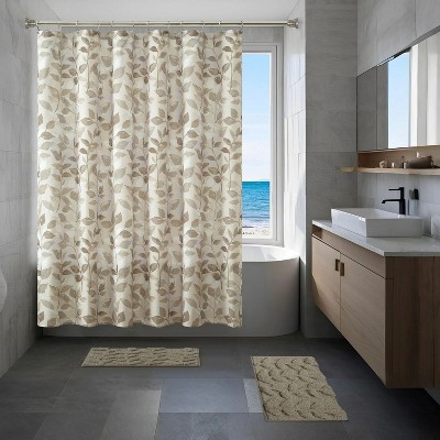 LunaLulinlk 15 Piece Shower Curtain Set, Brown Leaves