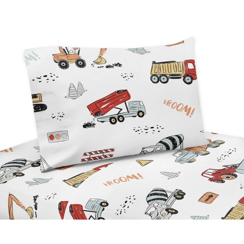 4pc Construction Truck Queen Kids Sheet Set Red And Blue Sweet