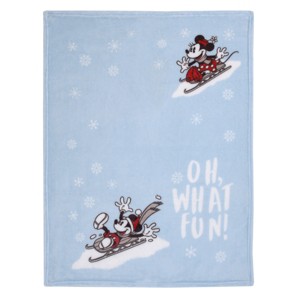 NoJo Disney Mickey and Minnie Mouse Blue, White and Red Winter Holiday "Oh, What Fun!" Snowflakes Photo Op Super Soft Baby Blanket - 1 of 4