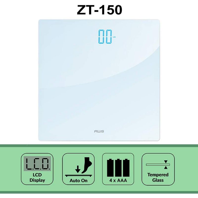 American Weigh Scales ZT Seies Bathroom Scale High Precision Ultra-Slim Digital Large LED Display 330LB Capacity, 3 of 9