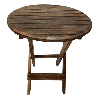 Wooden Round Folding Chair Side End Table with Planked Top Brown - The Urban Port