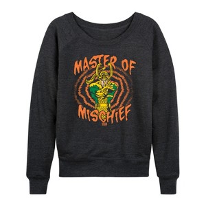 Women's - Marvel - Loki Master Of Mischief Lightweight French Terry Wide Neck Long Sleeve Shirt - 1 of 4