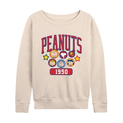Women's - Peanuts - Peanuts Crew Athletic Lightweight French Terry Wide Neck Long Sleeve Shirt