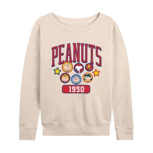 Women's - Peanuts - Peanuts Crew Athletic Lightweight French Terry Wide Neck Long Sleeve Shirt - 1 of 4
