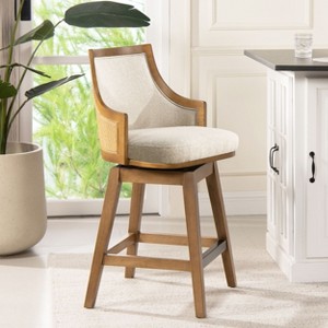 Sapphtopaz Modern Bar Stools with Rattan High-Back Upholstered Swivel Counter Stools with Recessed Arms Barstools for Kitchen Island - 1 of 4