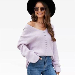 Womens Long Sleeve Sweater V Neck A Line Loose Fit Lightweight Sweater Crochet Knit Pullover Sweaters Off Shoulder Sweater Fall Fashion Outfits - 1 of 4