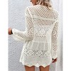 Women's Crochet Cardigan Long Sleeve Tie Front Hollow Out Thin Cardigan - 3 of 3