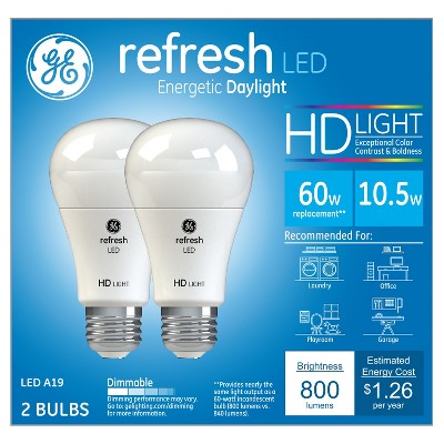 General Electric 60w 2pk Refresh Daylight Hd Equivalent A19 LED