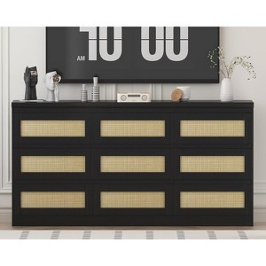 Rattan 9 Drawer Dresser for Bedroom, Double Wood Dressers & Chest of Drawers for Nightstands - 1 of 4