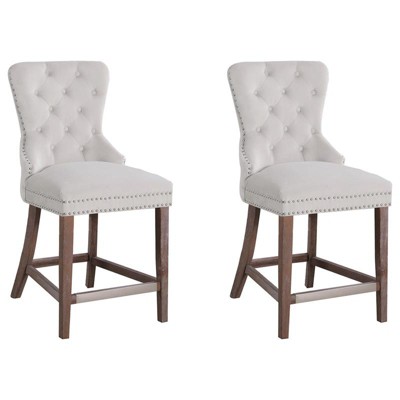 Julia Velvet Upholstered Bar Stool in Beige (Set of 2) - Best Master Furniture