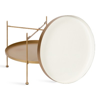 Nira Modern White and Gold Round Metal Coffee Table