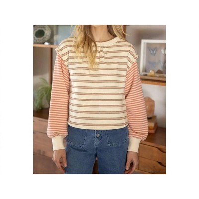 Women's Mixed Striped Long Sleeve Knit Top - voy
