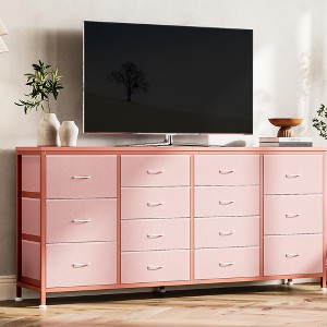 TV Stand with 14 Fabric Drawers, Long Media Console with Power Outlets, Entertainment Center for TVs up to 75 inches for Living Room - 1 of 4