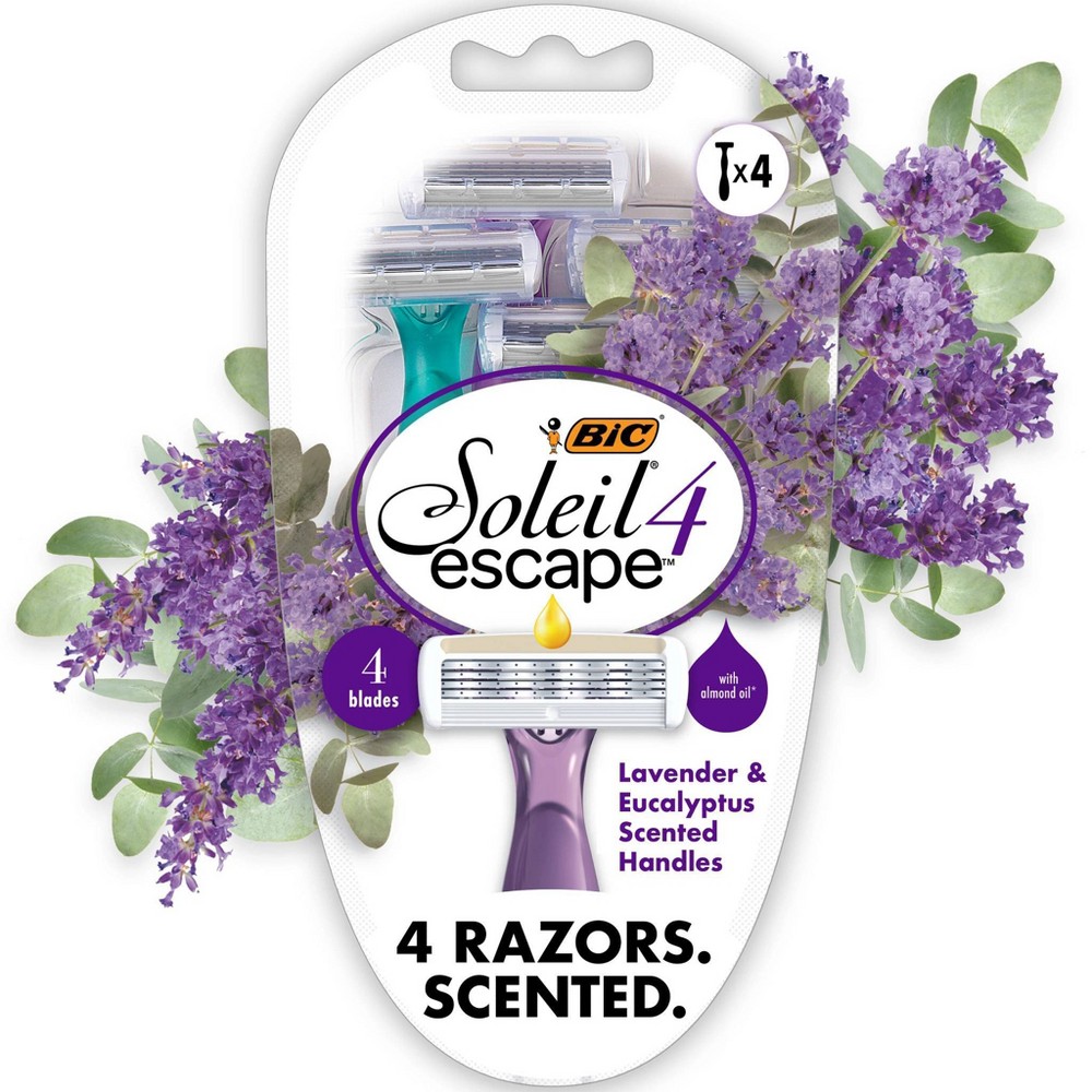 Photos - Shaver BIC Soleil 4 Escape Women's Disposable 4-Blade Razors - 4ct: For Normal, Sensitive Skin, Includes Almond Oil 