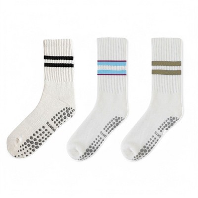 Alilang Women's 3-Pack Non-Slip Athletic Crew Socks with Striped Detail and Cushioned Support - One Size Fits Most,