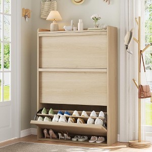Narrow Freestanding Wooden Shoe Rack, Hidden Shoe Cabinet, Shoe Cabinet with Drawers and Adjustable Shelf for Entryway, Hallway, Living Room - 1 of 2