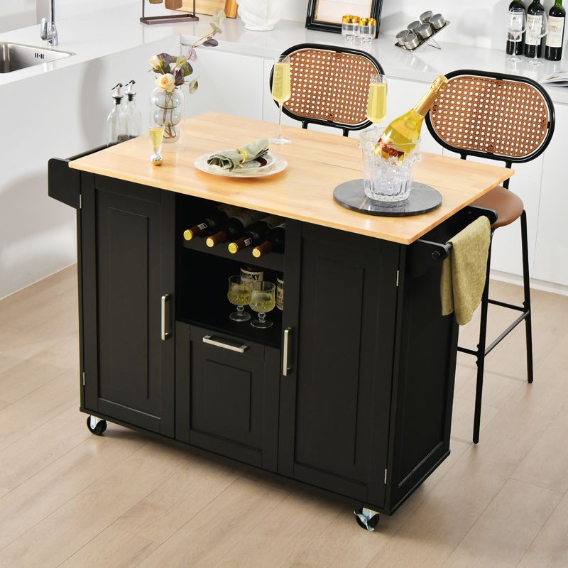Costway Rolling Kitchen Island Utility Serving Cart with Drop Leaf Wine Rack Drawer, 5 of 11