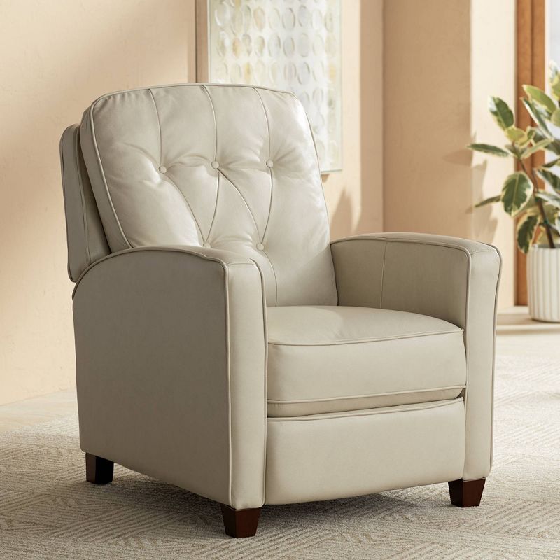 Elm Lane White Pearl Leather Recliner Chair Modern Armchair Comfortable Push Manual Reclining Footrest Tufted Back for Bedroom, 2 of 10